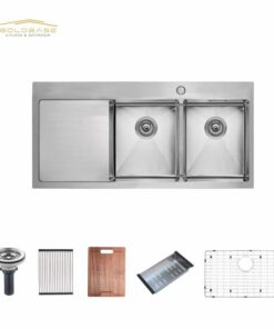 Handmade Double-Bowl Stainless Steel Kitchen Sink With Drainboard sink