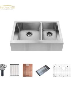 Handmade Farmhouse Apron Front Kitchen Sink - Drop-In Stainless Steel, Double Bowl