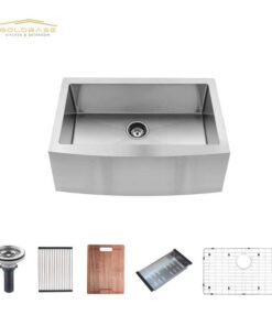 Farmhouse Apron Front Kitchen Sink - 304 Stainless Steel, Deep Single Bowl