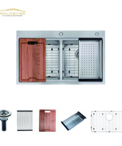 Topmount Kitchen Workstation Sink – 16-Gauge 304  Stainless Steel Double Bowl