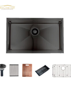 Black 16 Gauge Stainless Steel  Undermount Workstation Single Bowl Kitchen Sink