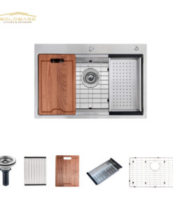 304 Stainless Steel Topmount  Sink: 16-Gauge Single Bowl Workstation Kitchen Sink