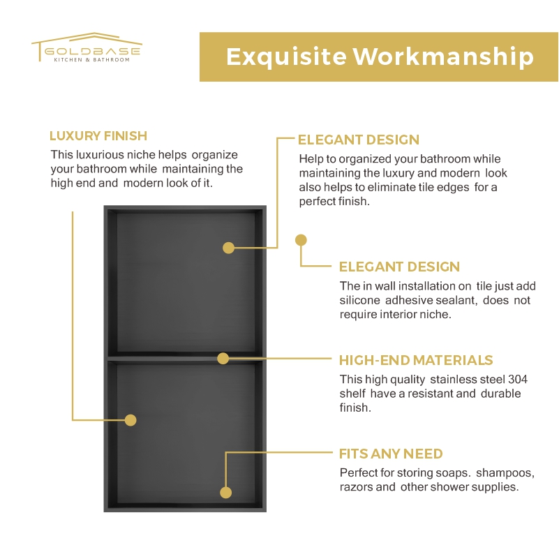 Rectangular Stainless Steel Recessed Niche for Bathroom & Shower Walls - Image 3