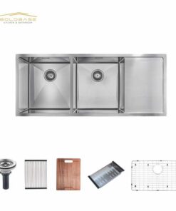 Handmade Double-Bowl Undermount Stainless Steel Kitchen Sink With Drainboard