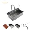 SUS304 Waterfall Sink Faucet Smart Kitchen Sink Black Stainless Steel Kitchen Sink