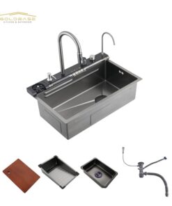 SUS304 Waterfall Sink Faucet Smart Kitchen Sink Black Stainless Steel Kitchen Sink