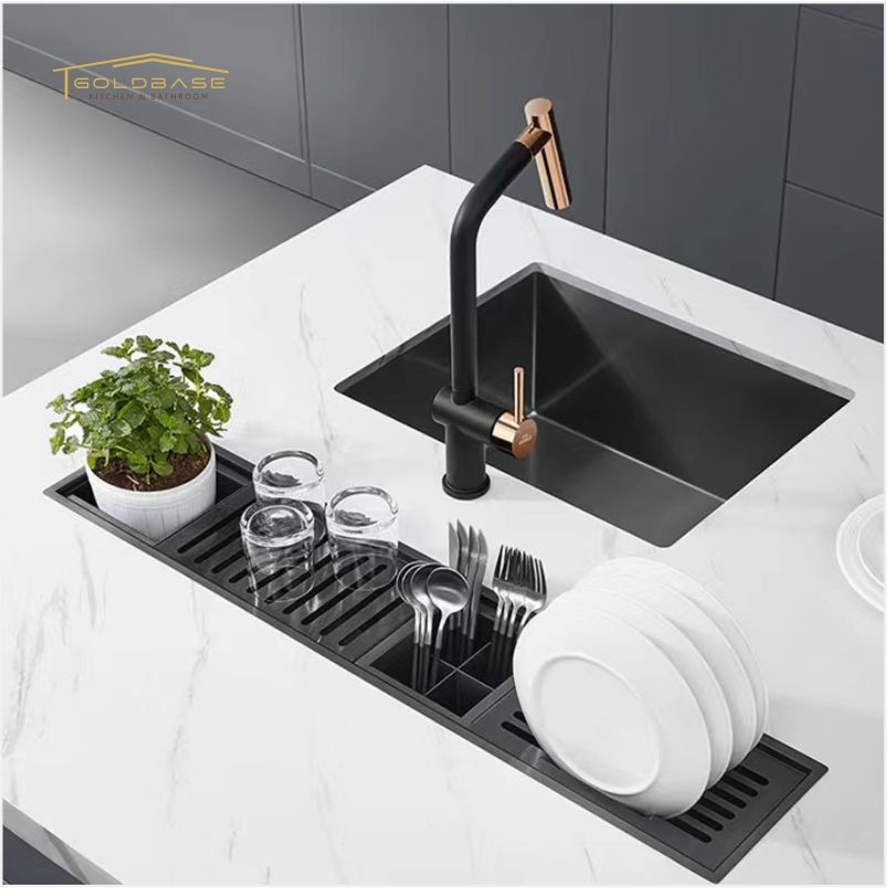 304 Stainless Steel Workstation Island Tableware Dish Drying Drainer Channel Organizer Bar Sink - Image 4
