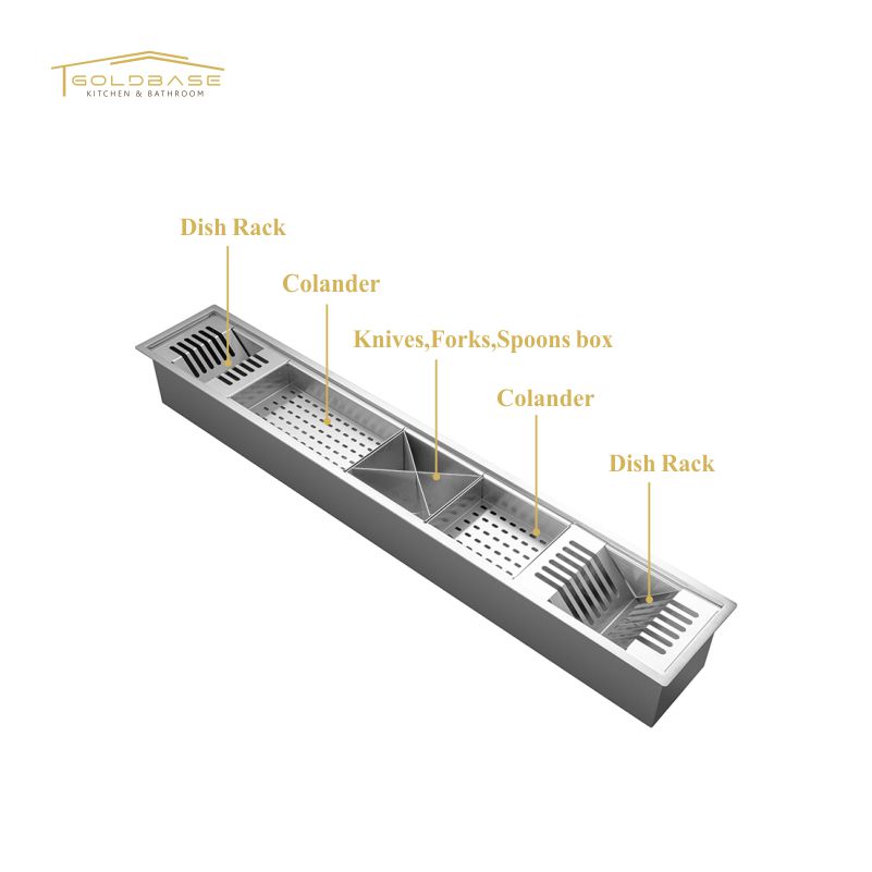 304 Stainless Steel Workstation Island Tableware Dish Drying Drainer Channel Organizer Bar Sink - Image 2