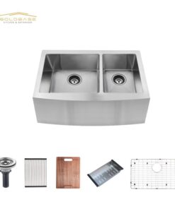Handmade Farmhouse Apron Front Kitchen Sink - Drop-In Stainless Steel Double Bowl
