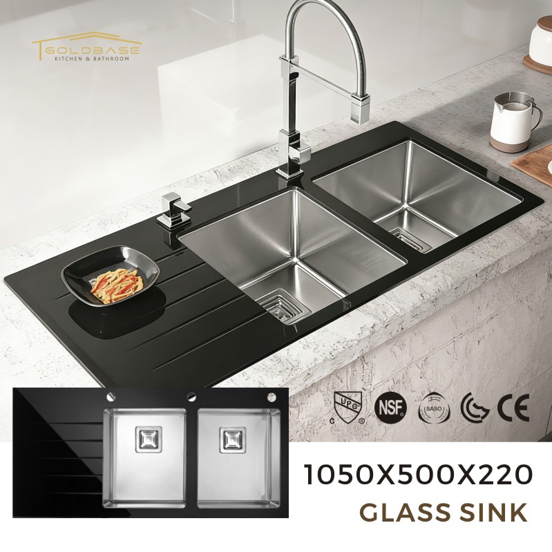 304 Stainless Steel Handmade Double-Bowl Sink with White Glass Coating & Integrated Drainboard - Image 4