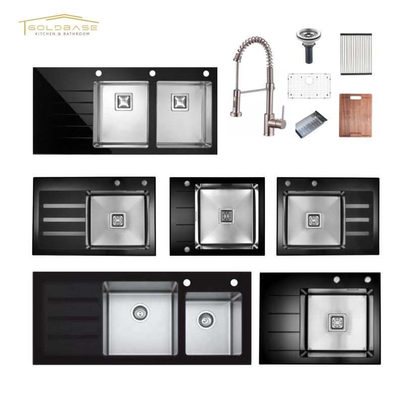 304 Stainless Steel Handmade Double-Bowl Sink with White Glass Coating & Integrated Drainboard - Image 5