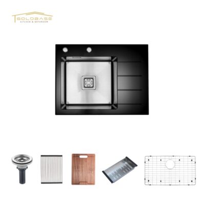 304 Stainless Steel Single-Bowl Handmade Sink with White Glass Coating & Drainboard