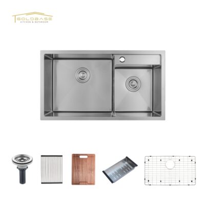 Handmade  304 Stainless Steel Double-Bowl Undermount Kitchen Sink