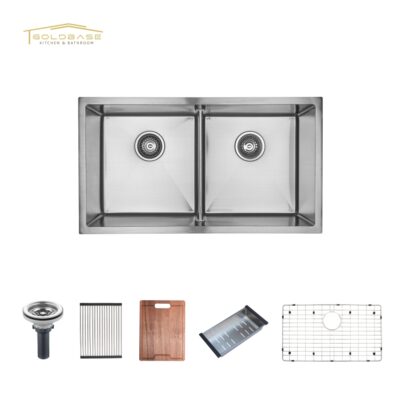 SUS304 Stainless Steel Double Bowl Handmade Undermount Thickened Steel Plate Kitchen Sink