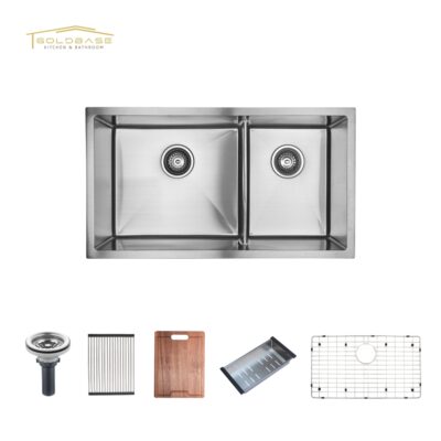 Handmade Commercial Kitchen Sink 304 Stainless Steel Double Bowl